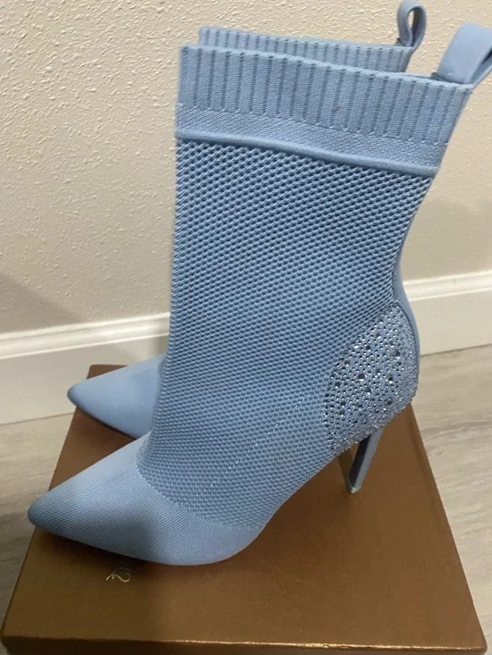 Steve Madden Light Blue Crystal Knit Stiletto Booties - Picture 3 of 8